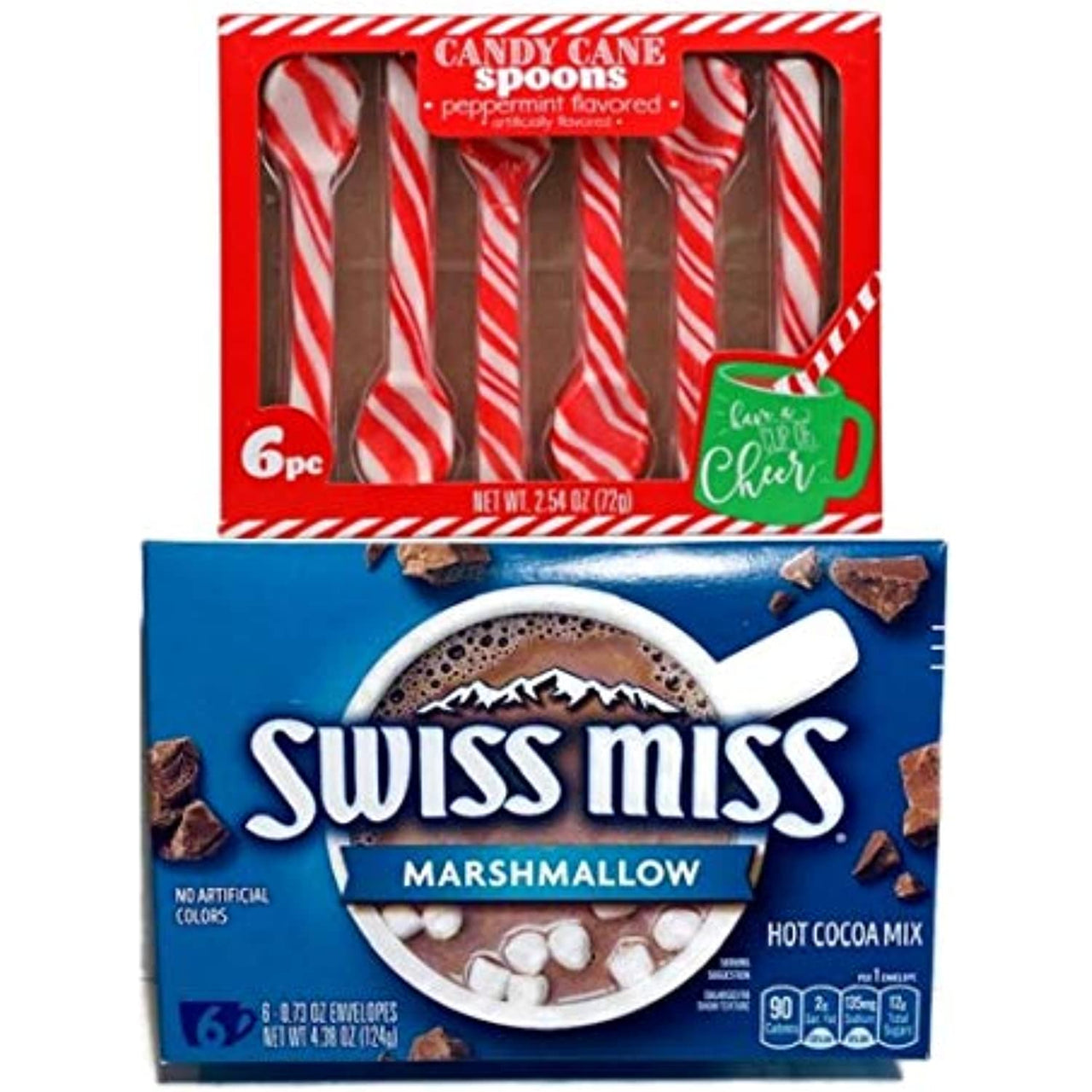 Candy Cane Spoons (Peppermint) And Hot Chocolate With Marshmallow Set | 6 Count Each