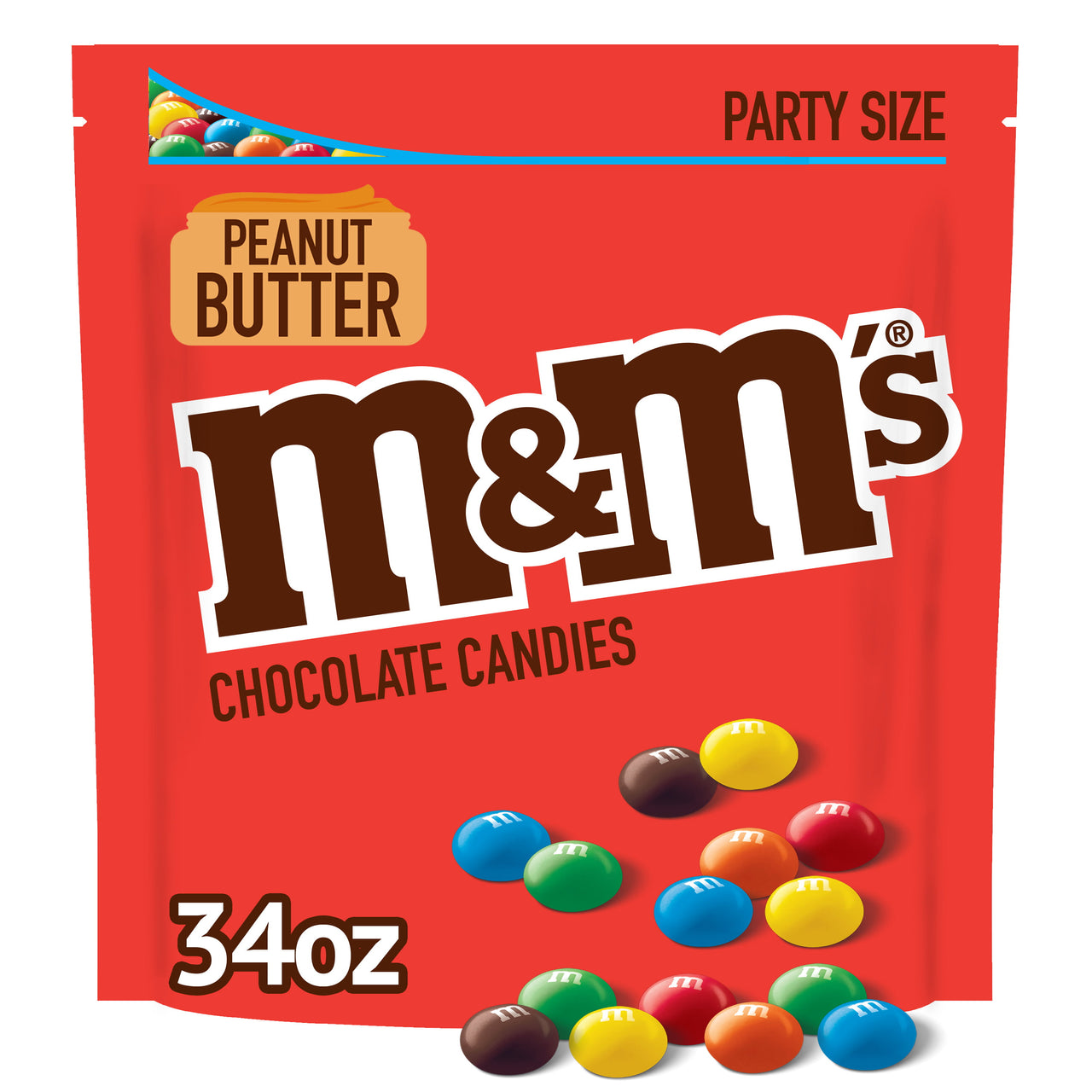 M&M's  Peanut Butter Milk Chocolate Candy, Party Size - 34 oz Bag