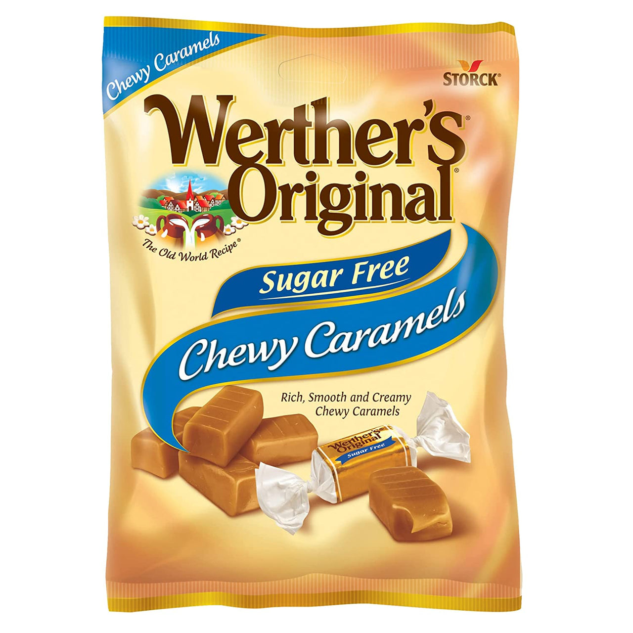Werther's  Original Chewy Sugar Free Caramel Candy, 1.46 Oz Bags (Pack of 12)