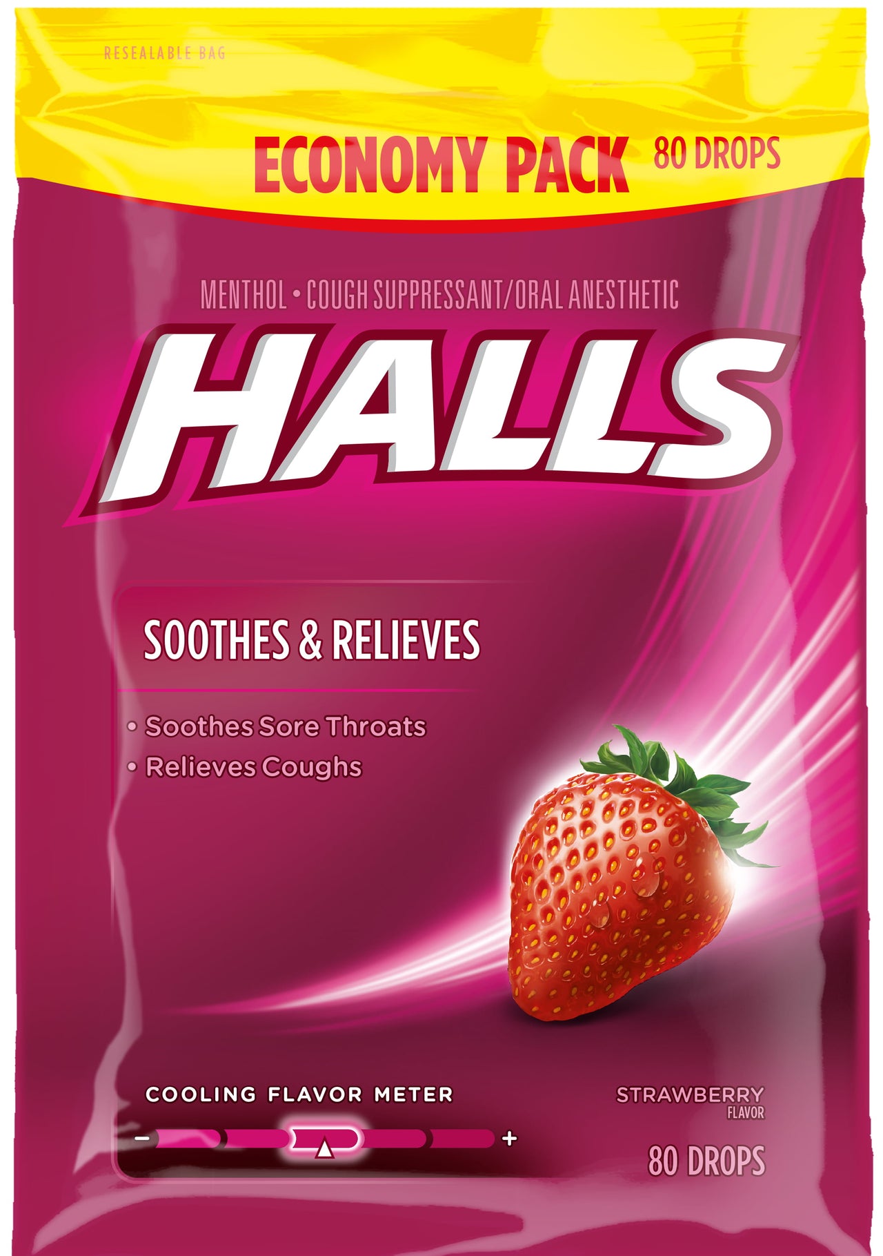 Halls Mentho-Lyptus Drops Cough Suppressant, Strawberry, 80 Ct