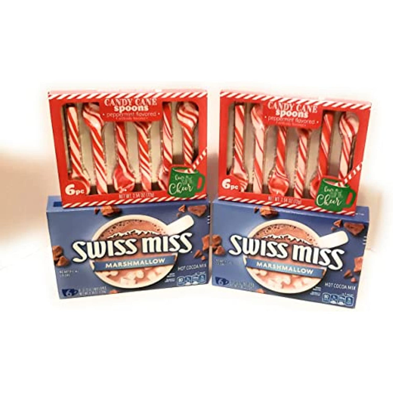 Two 6 Ct. Candy Cane Spoons With Two Boxes 6 Ct. Milk Chocolate & Mini Marshmallows For Holiday